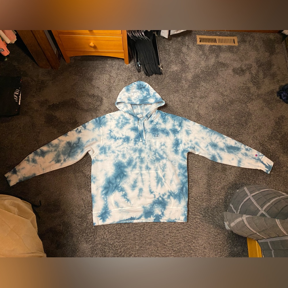 Blue tie dye champion hoodie